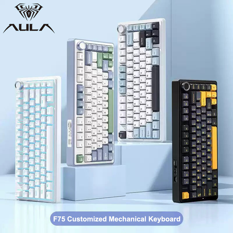 AULA F75 2.4G Wireless/Bluetooth/Wired Gaming Mechanical Keyboard RGB Customized 75% Layout OEM Profile Gasket Structure
