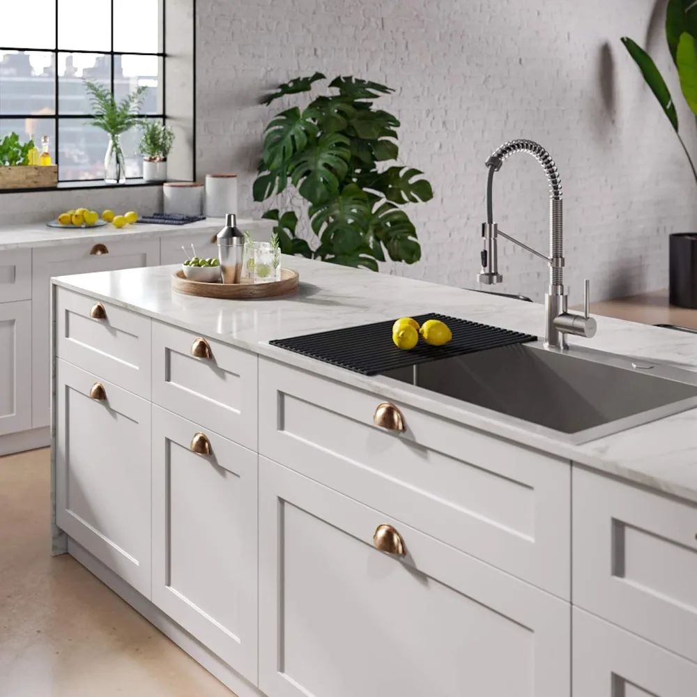 Dual Mount Drop Sink and Pull-Down Commercial Kitchen Faucet Combo in Stainless Steel Finish, 33"- Single Bowl