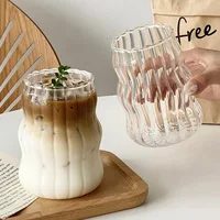 Tasse en verre à motif Vertical avec paille et couvercle, réutilisable, lavable au lave-vaisselle, pour café glacé, Latte, eau, jus Matcha, 2/4 pièces 3
