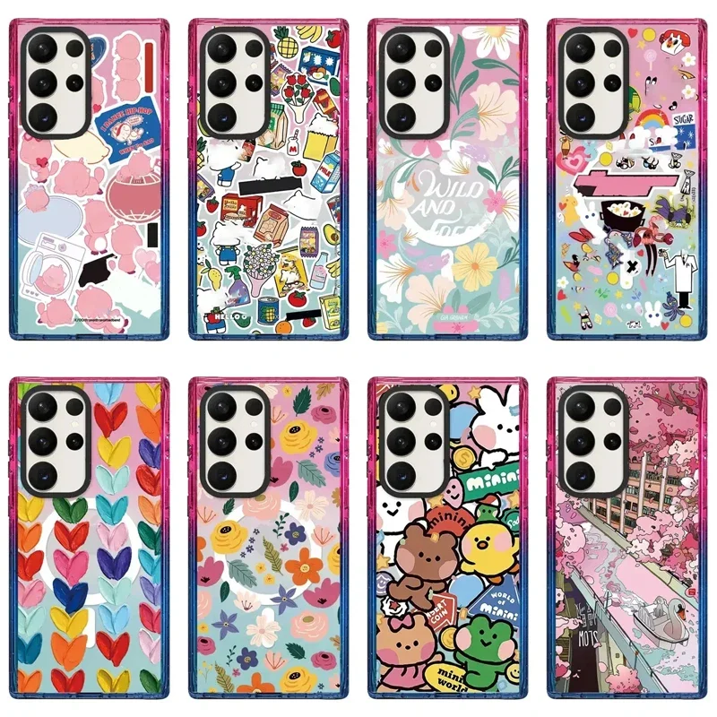 

Flower MagSafe Colorful Border Acrylic Black Border Protective Case for Samsung Galaxy S24 U S23U S22 Ultra Shell