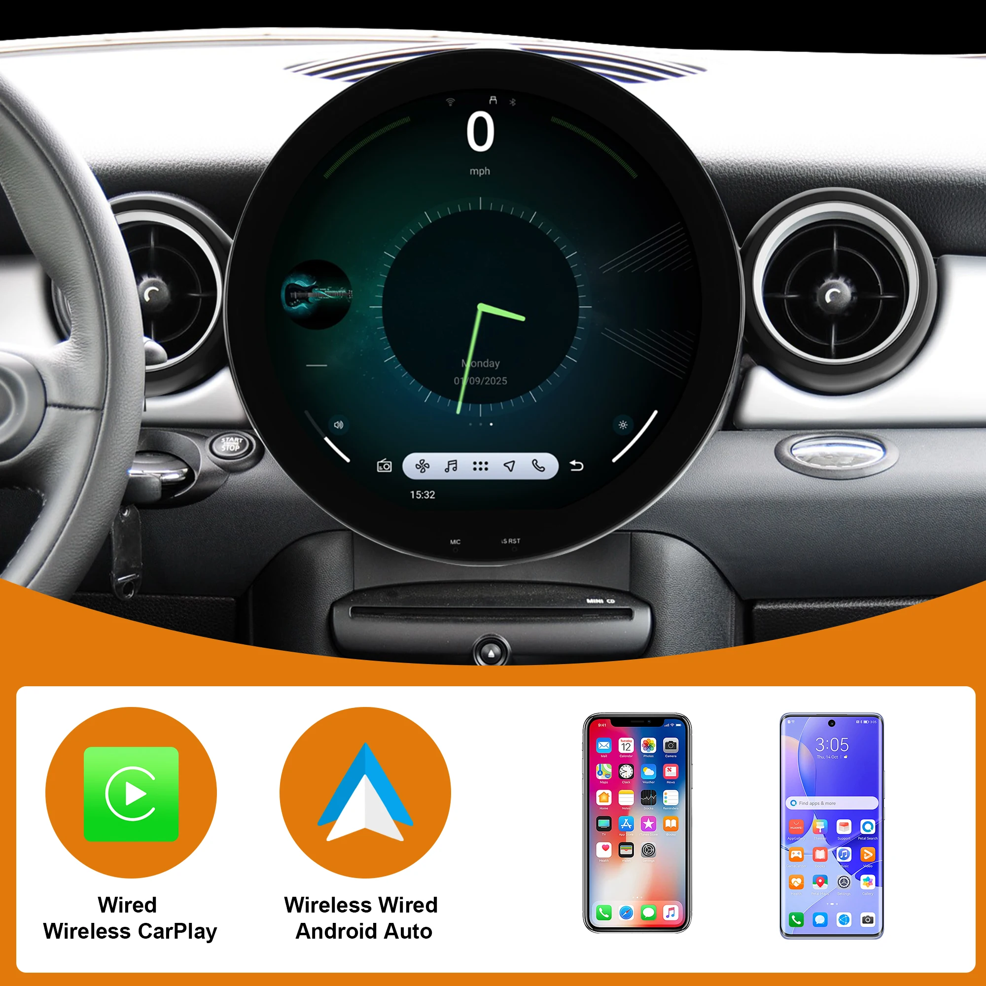 Autoraido - Sistema de Navegación GPS para Automóvil de 11.7 Pulgadas para BMW Mini Cooper R56 R57 R58 R59 R60 2006-2016, Apple CarPlay, Android Auto, WiFi, Cámara de 360 Grados 3