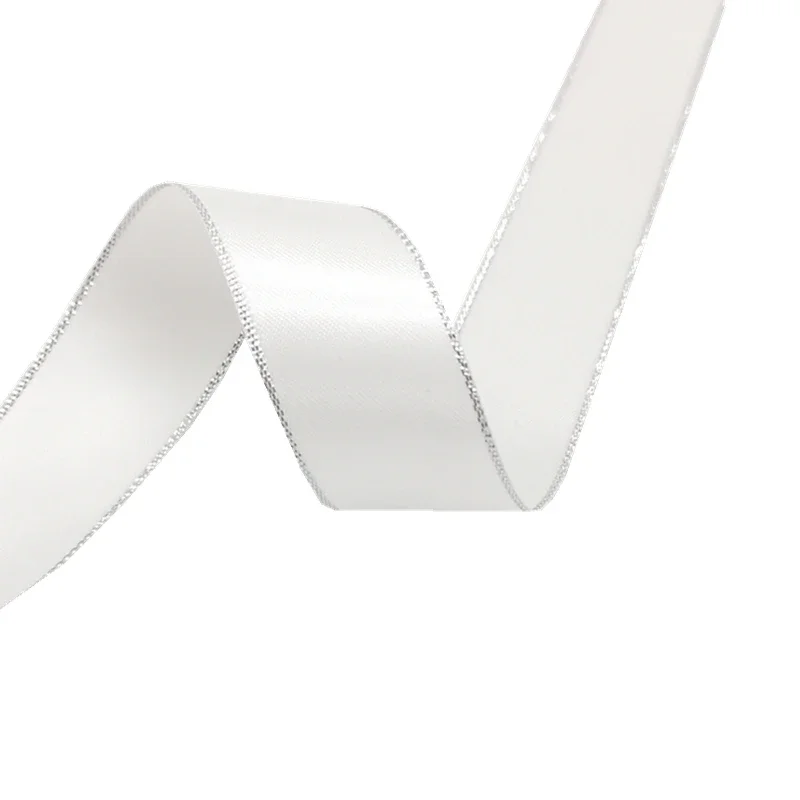 5 yards 6mm-38mm Satin Ribbon Silver Metallic Edge Polyester Ribbon For Flower Gift Packing Wedding Decoration DIY satin ribbons ribbon supplies polyester ribbon satin ribbon