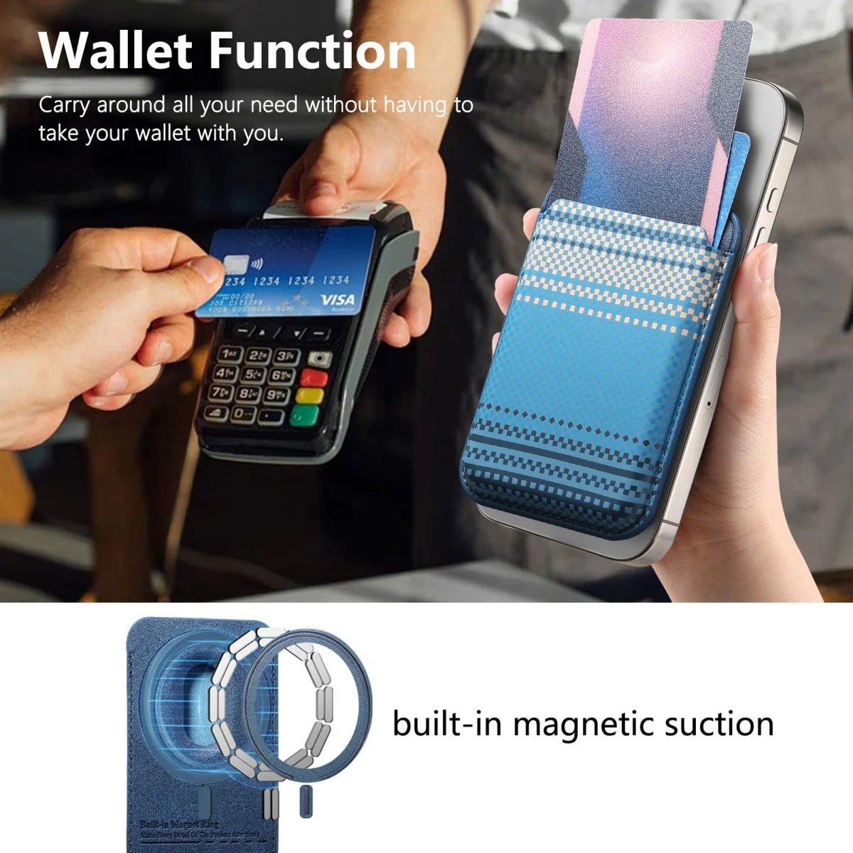 Enhanced Carbon Fiber Leather Magnetic Wallet Card Holder with Photo Pocket Cover