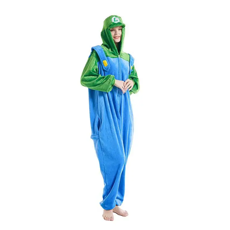 Anime Game Luigi Super Mario Cosplay Costume Kigurumi Adult Unisex Pajamas Flannel Jumpsuit Sleepwear Onesies cosplay costumes kigurumi pajamas