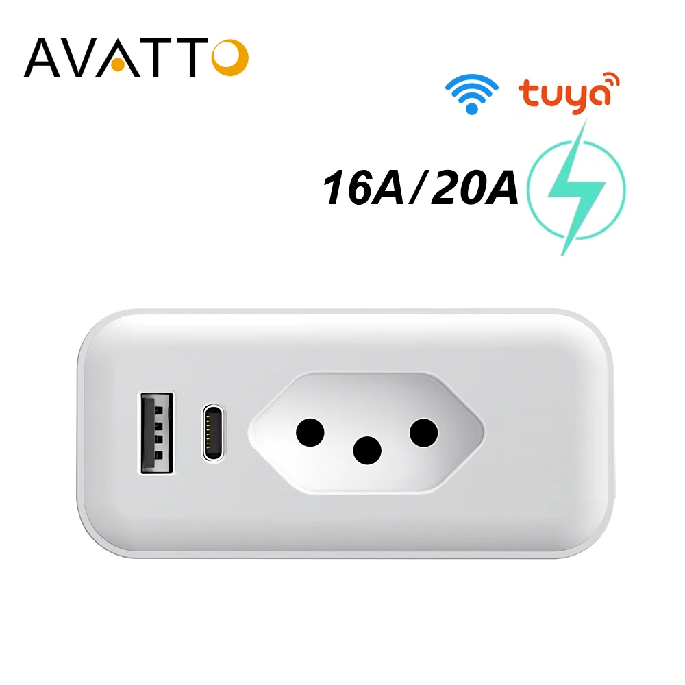 AVATTO Tuya WiFi Smart Plug 16A/20A Socket With Power Monitor Timing  Function,Smart Life APP Control Work With Alexa Google Home