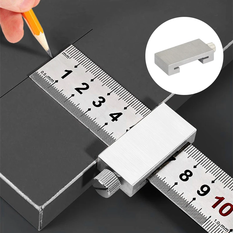 

Carbon Steel Ruler Limit Block Measuring Rulers Tools Positioner Adjustable Scriber Line Marking Gauge Carpentry Scriber Gadgets