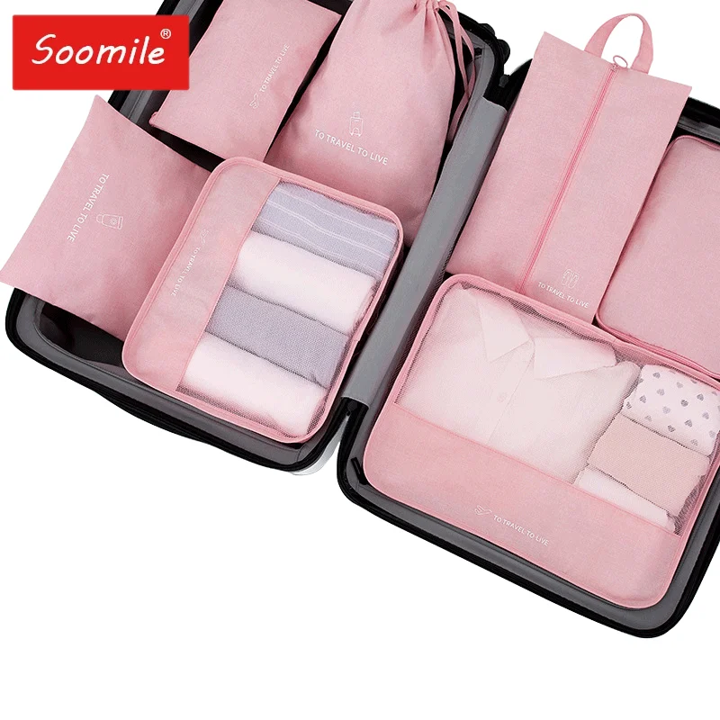 Packing Cube 7Pcs Set Pink Travel Suitcase Storage Bag For Women