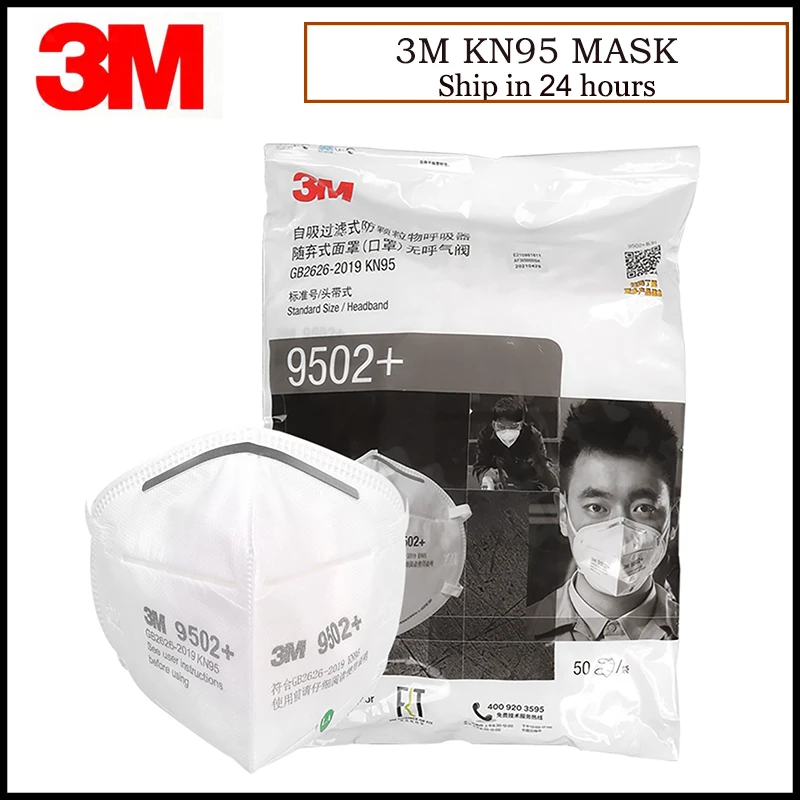 3M KN95 9502 PLUS Dust Mask Headband Anti-particulate Matter Anti PM2.5 Smog Protective Industrial Dust Influenza Mask 50pcs/Lot, disposable face mask, kn95 mask
