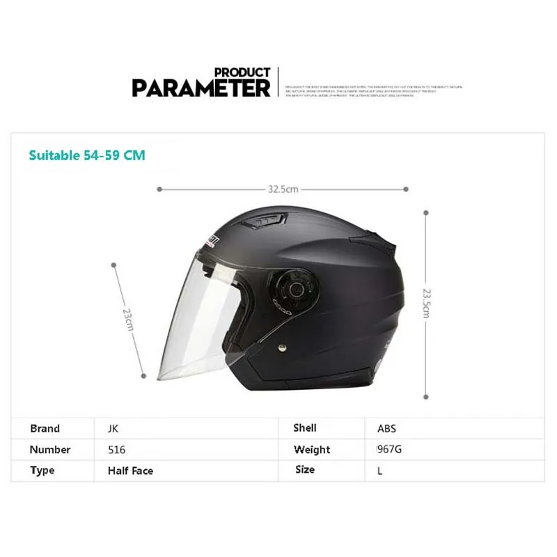 Motocykl 3/4 otwarta twarz kaski podwójne soczewki kaski wyścigowe motocykl Medio Casco lokomotywa kask do skutera jiekai 516