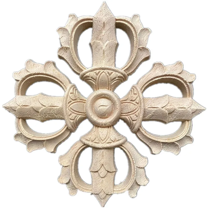 

10-30cm Round Flower Exquisite Carving Natural Wood Appliques Furniture Wooden Mouldings Vintage Unpainted Accessories Decor