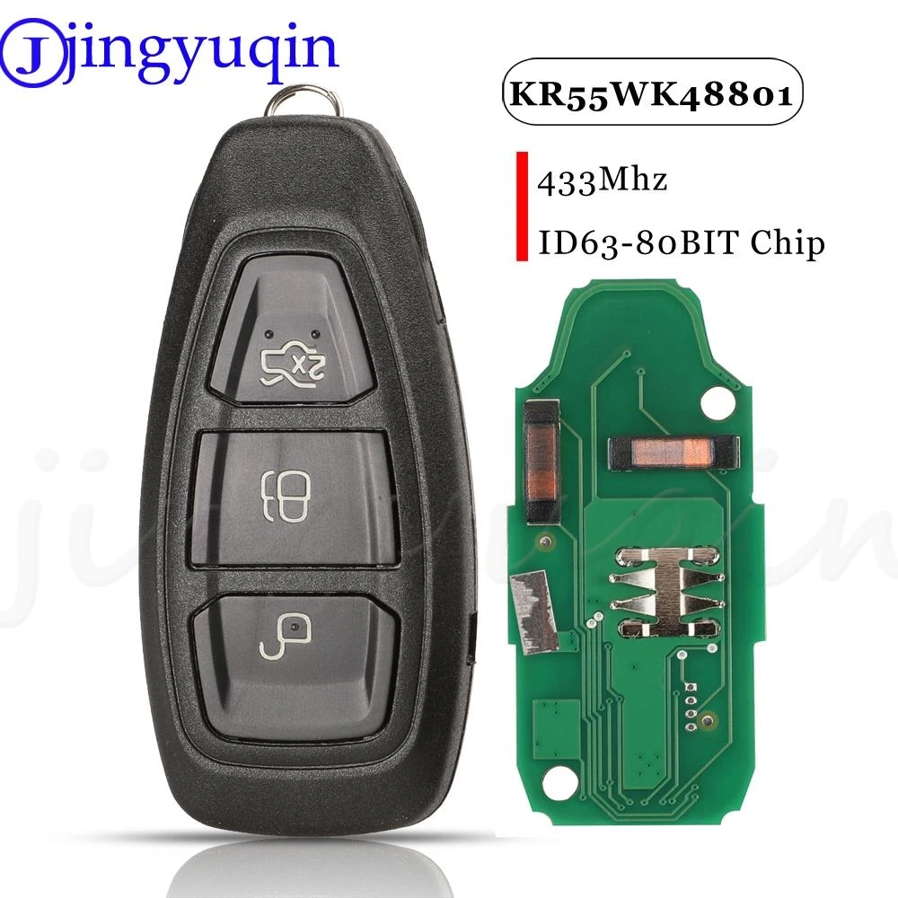 

Jingyuqin, 3 кнопки, флэш-микросхема KR55WK48801 433 МГц 4D63 80Bit для Ford Focus C-Max Mondeo Kuga Fiesta B-Max