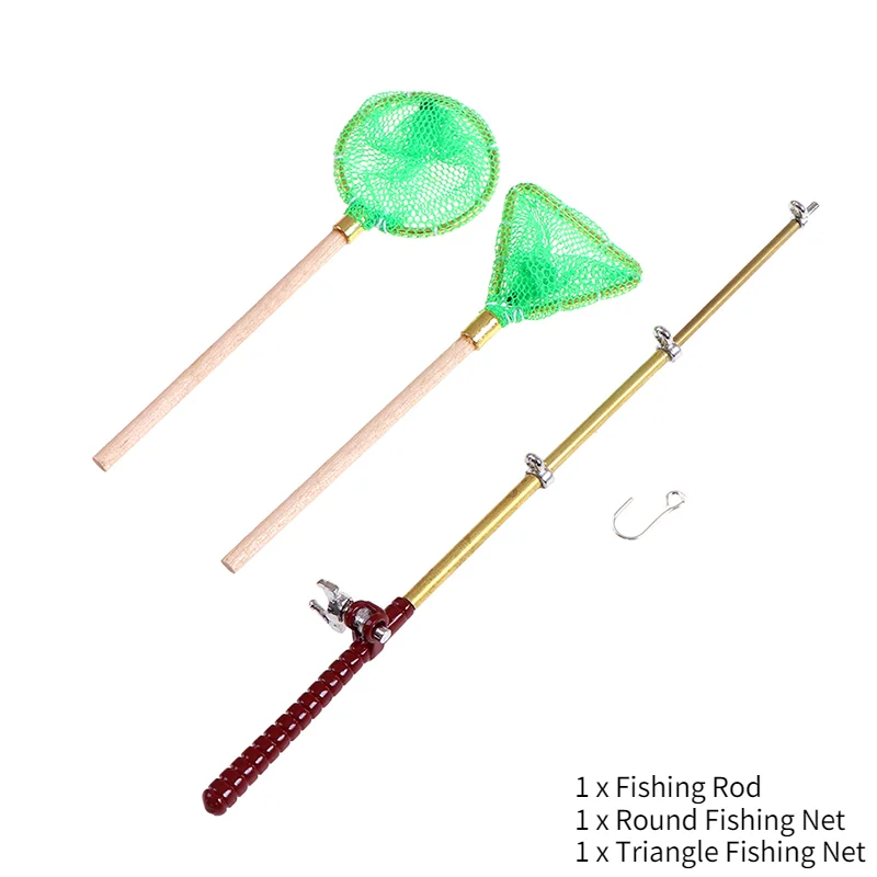 1:12 Dollhouse Miniature Metal Fishing Rod Model Doll Life Scene Decoration Mini boat Mini beach chair Gift Dolls Accessories 