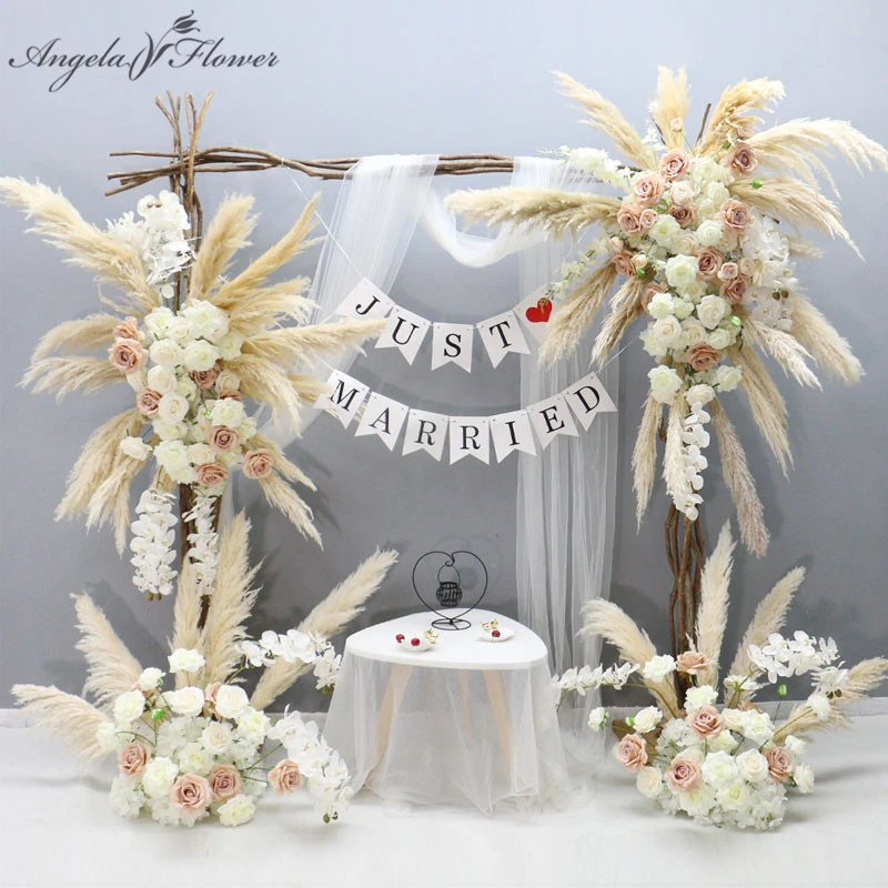 Orquídea Artificial, hierba de Pampas secas naturales, arreglo de hilera de  flores, telón de fondo de boda, decoración de arco, exhibición Floral  colgante|Flores artificiales y secas| - AliExpress