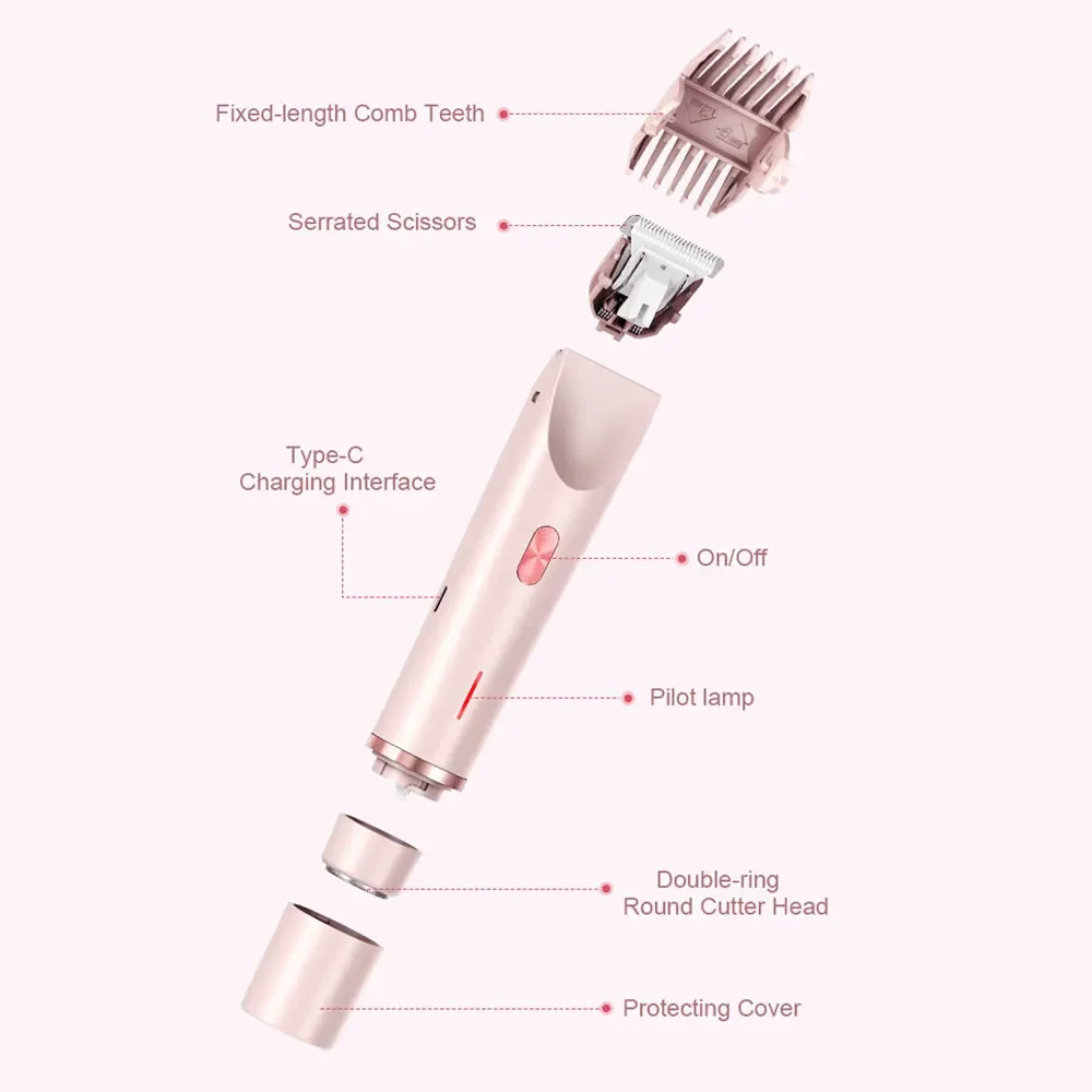 Electric Shaver for Women Waterproof Wet & Dry Hair Razors 2 In 1 Double Head Dual Bikini Hair Trimmer Detachable Head Shaver 4