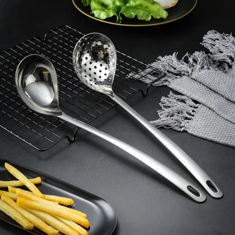 

Stainless Steel Long Handle Hot Pot Spoon Deepened Large Colander Soup Porridge Scoop Kitchen Tools
