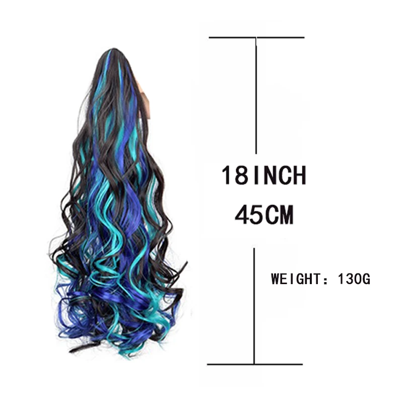 H&STAR 18Inch Synthetic Long Curly Ponytail Claw Clip in Hair Extension  Mixed Blue Red Hairpiece for Women