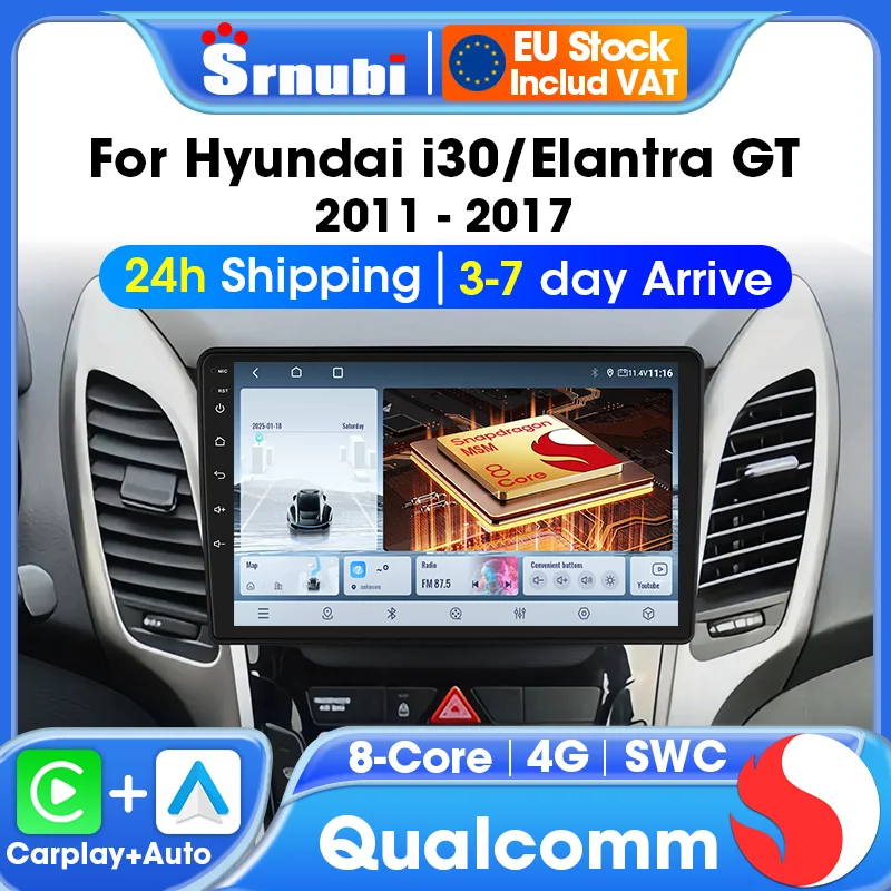 Carplay für Hyundai I30 Elantra GT 2012–2017 Autoradio Android Auto Multimedia Player GPS Navigation 2 Din Head Unit 4G Stereo