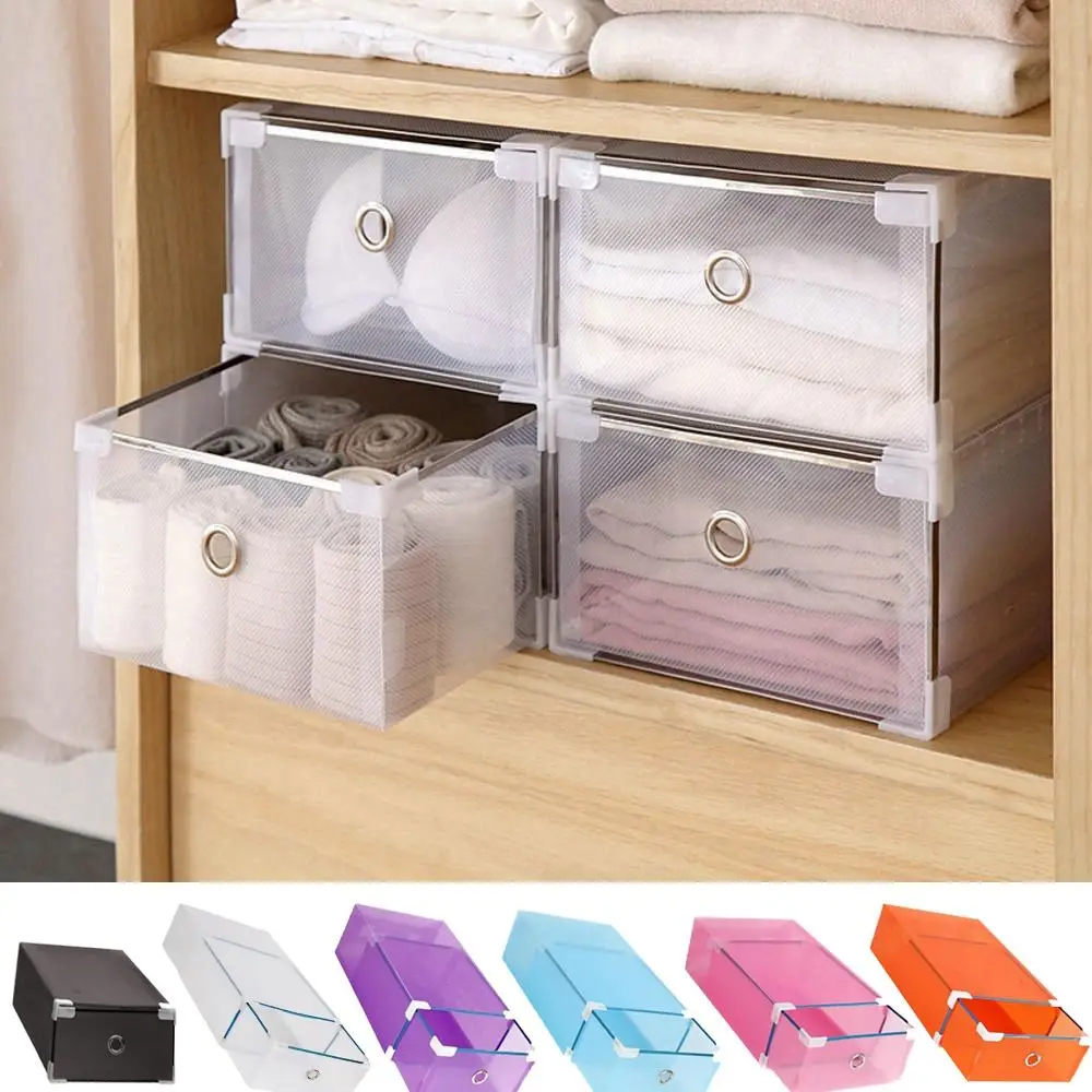 Multifunctional Shoes Organizer Transparent Plastic Stackable Shoe Boxes Dust-proof Pull Ring Case Office Foldable Clear Drawer