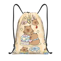 Custom Cute Capybara Sweet Drawstring Backpack Women Men Sport Gym Sackpack Foldable Training Bag Sack 1