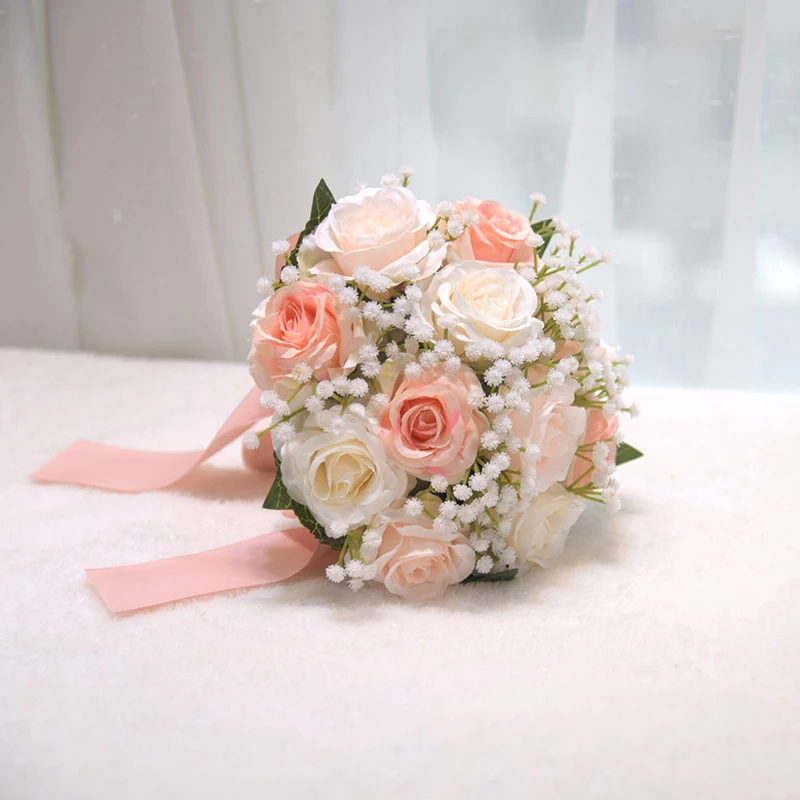 Bride Bridesmaid Wedding Bouquet White Silk Flower Handmade Artificial Bride Wedding Bouquet Accessories Props 1pc wedding bouquets