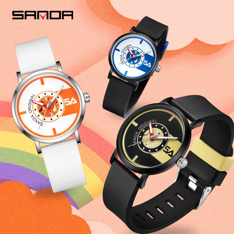 SANDA Mens Quartz Watches 2023 New Casual Fashion Silicone Strap Trend Watch For Men Clock 50M Waterproof Relogio Masculino 3217