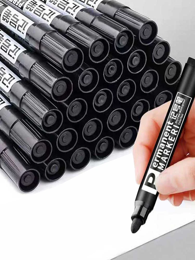 Marker Pens 10 Oil-based Black Line Marking Waterproof Non Fading Large Headed Non Erasable