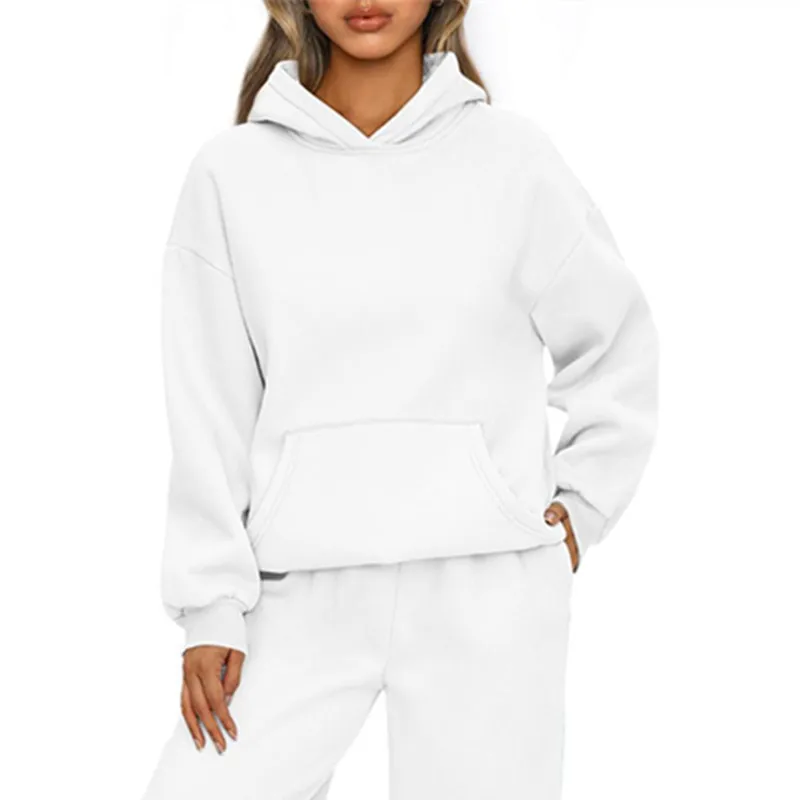 الخريف الشتاء سترة رياضية غير رسمية البلوز بلون طويل الأكمام المرأة موضة فضفاضة هوديي المرأة بلايز البلوز