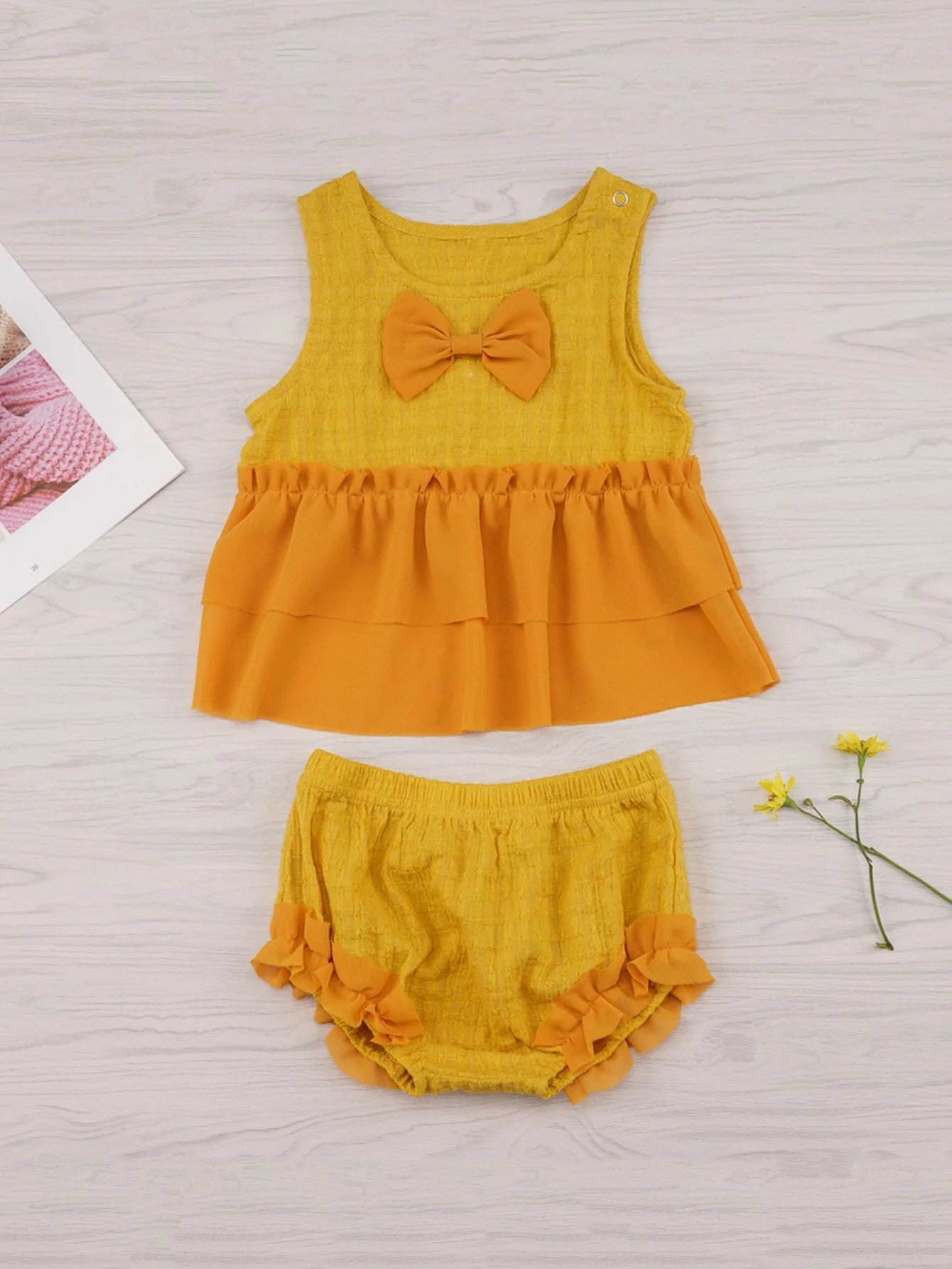 

Baby Suit Round Neck Sleeveless Bow Vest T-shirt Briefs Two-Piece Summer Newborn New Solid Cute Suit