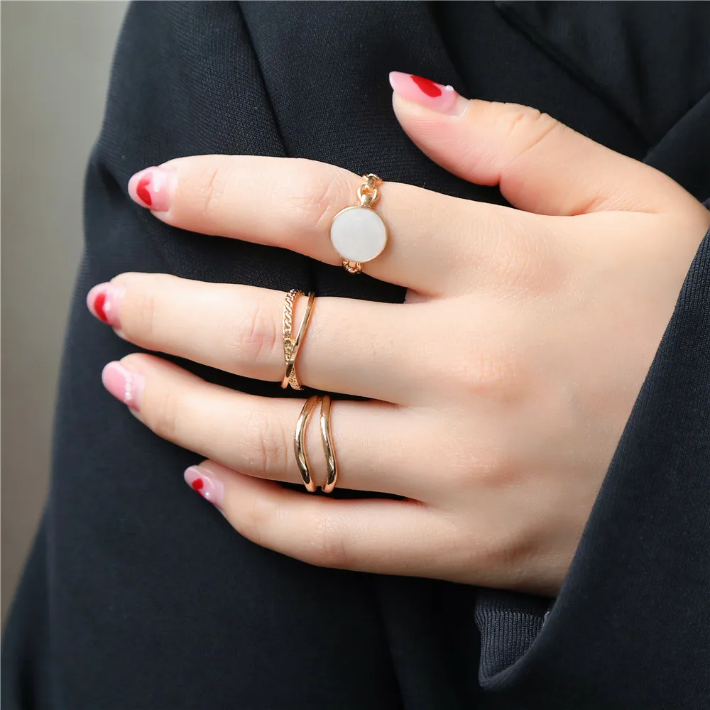 

3 Pcs/Set Stainless Steel Rings Fashion Personality Double Layer Cross Opening Ring Metal Chain Twist Geometric Rings Set
