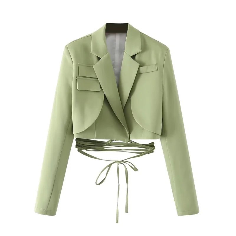 

Vintage Women Fashion Blazer Traf Jacquard Lapel Slim Solid Cropped Blazer Coat Long Sleeve chic Elegant Female Outerwear Top