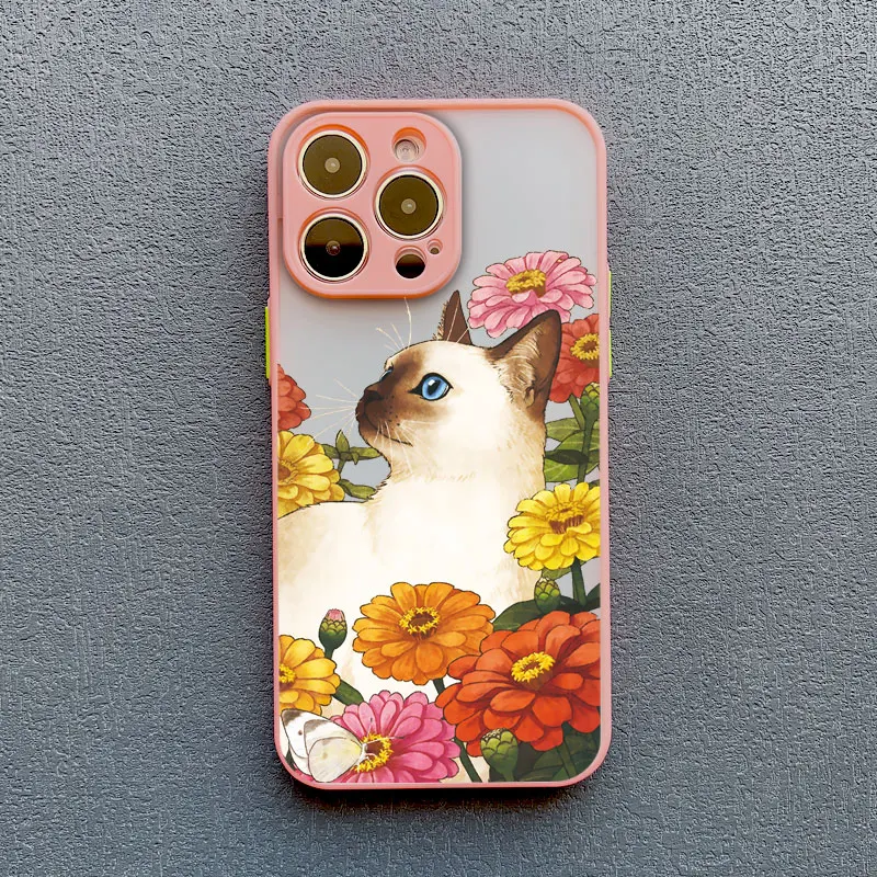 Katze unter Blumen Handyhülle für iPhone 13 11 12 Pro Max Mini 17 16 15 14 Plus Pro Max X XR XS 16 Plus Stoßfeste Rückabdeckung – Detail 10