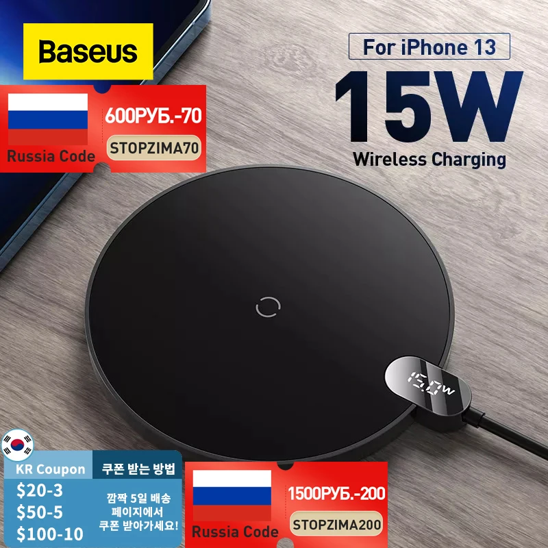 Baseus 15 Вт Qi Беспроводное зарядное устройство для iPhone 13 12 Pro Max цифровой дисплей