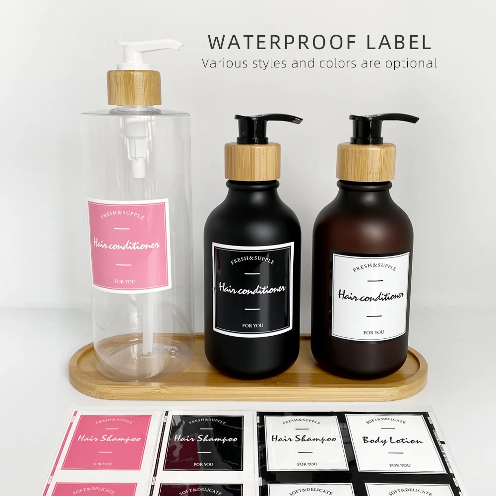 Shampoo Bottle Sticker Waterproof Transparant Shower Gel Container Body Wash Hand Lotion Label Sticker Conditioner Dispenser Bathroom Labels Sticker Set