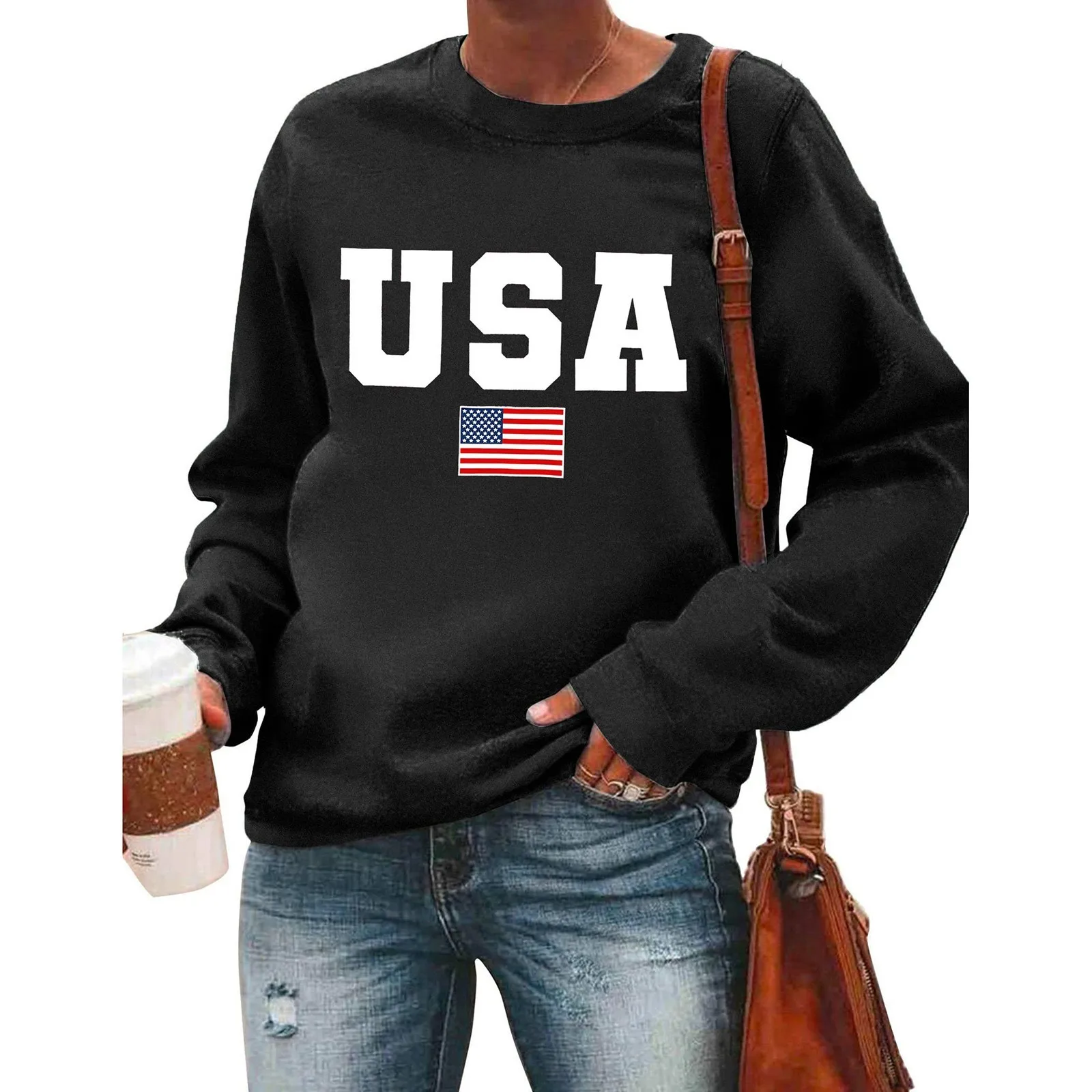 thumbnail image 1 of Sudadera con estampado de bandera estadounidense y letras de EE. UU., sudaderas con capucha de manga larga de gran tamaño a la moda para mujer, jerséis urbanos cálidos de estilo Harajuku, 1 of 4
