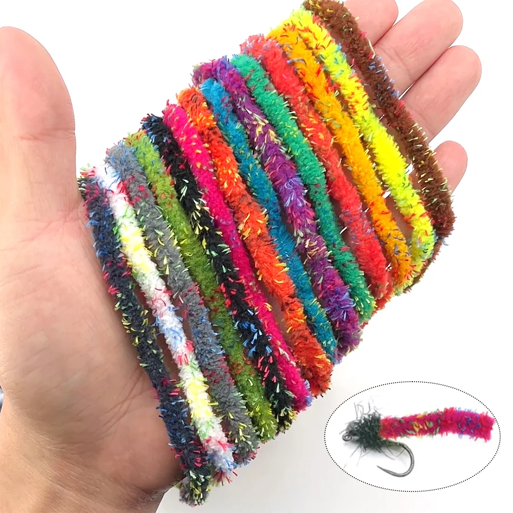 2M/4M 6mm~7mm breites, meliertes Mop Chenille Fliegenbindematerial für Mop Fliegen, Emerger, Caddis, Woolly Bugger, Streamer, Hecht-Angelköder