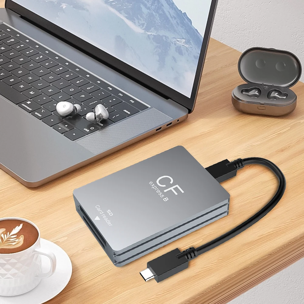 2 in 1 CFexpress Type B SD Card Reader CFexpress Reader Adapter USB 3.2 10Gbps Dual-Slot Support Android/Windows/Mac OS for SLR