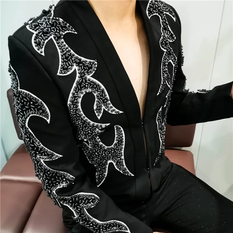 sport coat Embroidered Beaded Blazers For Men Stage Shiny Trend Luxury Slim Blazer Hombre Heavy Industry Top Quality Blazers Para Hombre men blazer