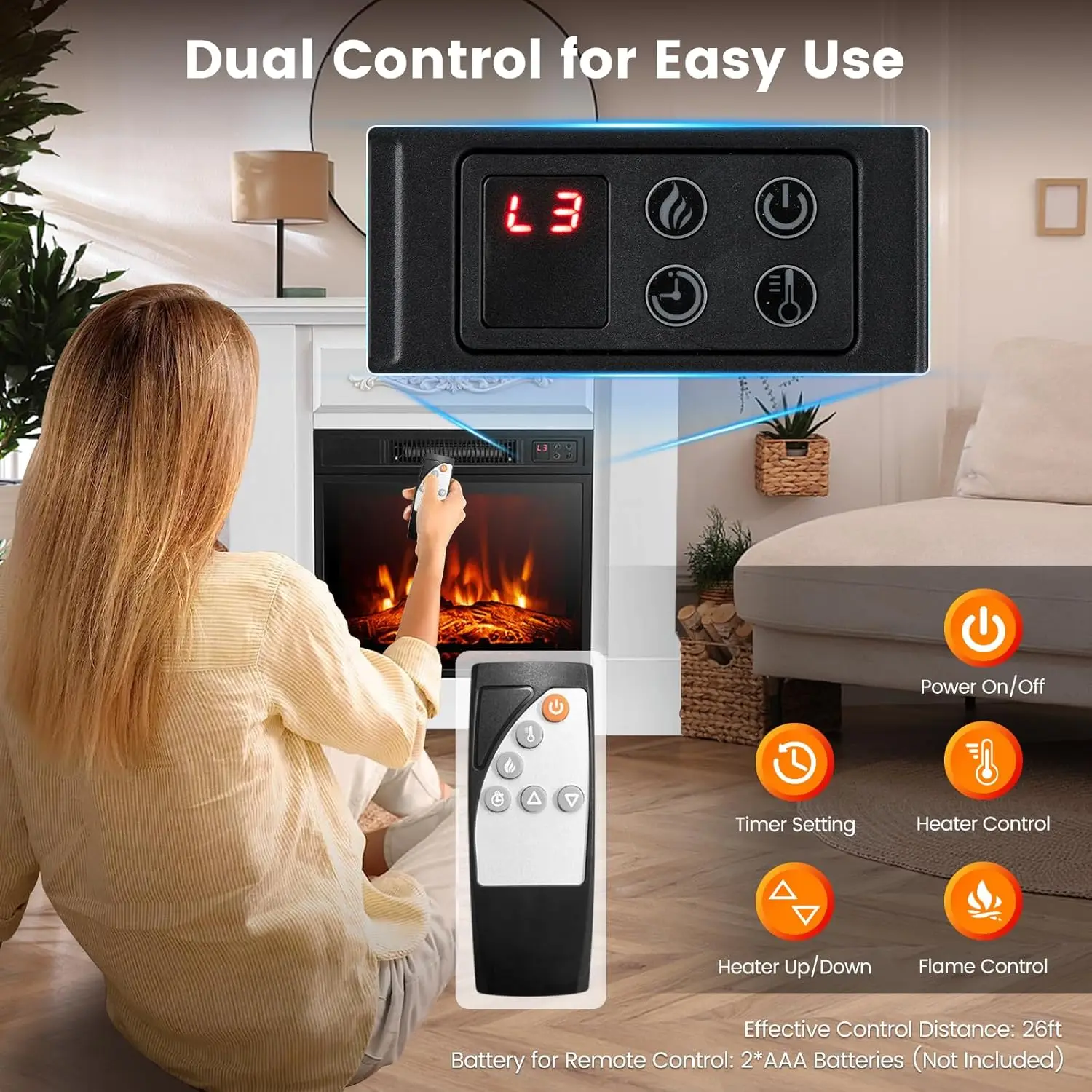 Electric Fireplace with Mantel 1400W Freestanding Mantel Fireplace Heater with Remote Control 3 Flame Brightness Thermostat