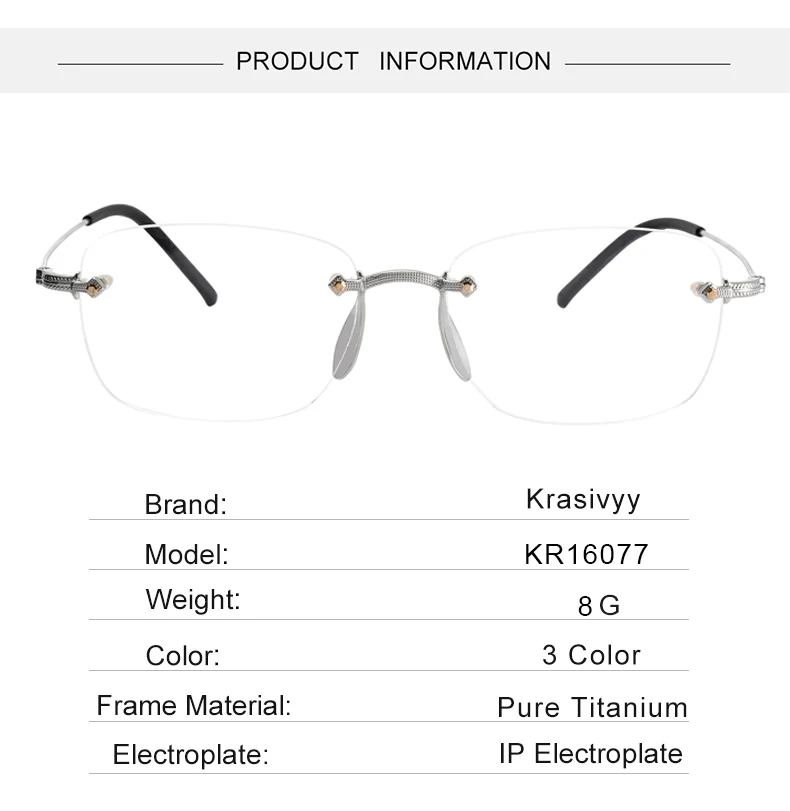 Krasivyy Men's Rimless Polygon Square Titanium Eyeglasses