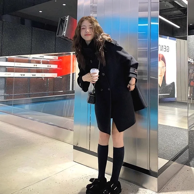 Woolen Coat Women's Autumn/Winter New Small Hepburn Style Mid length Double sided Cashmere Coat Women's Woolen Coat Commuting