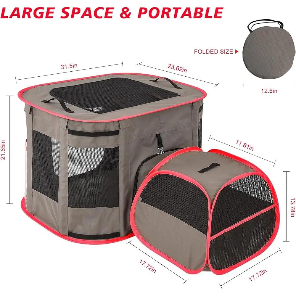 Multi-Purpose Cat Playpen Foldable Indoor Outdoor Enclosure with Bathroom Water Bottle Teasing Stick Litter Box Removable Mat