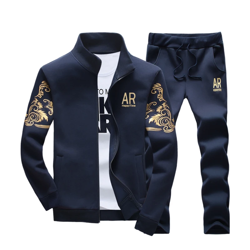 Fashion Men Tracksuit Outerwear Hoodie Set 2 Pieces Autumn Sporting Track Suit Male Fitness Sweatshirts Jacket + Pants Sets