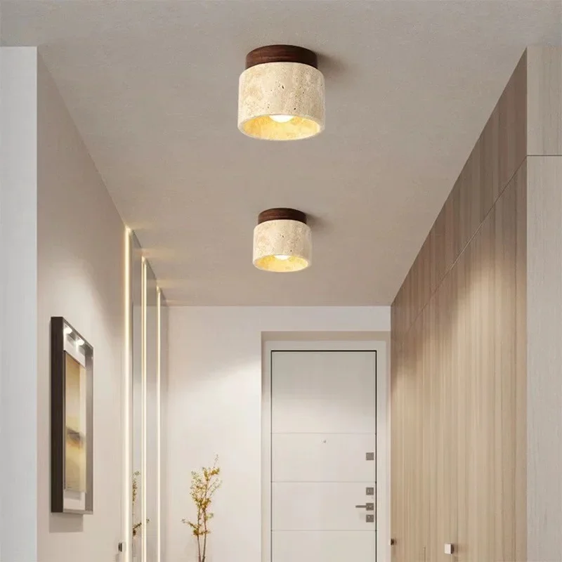 Yellow Marble Ceiling Light Lobby Entrance Corridor Balcony Restaurant Hotel Aisle Travertine Decorative Lamp