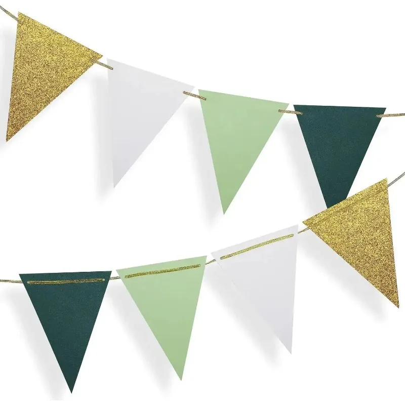 Gold And Green Triangular Flags 16Pcs Baby Bride Gift Party Birthday Party Decoration Wedding Banner