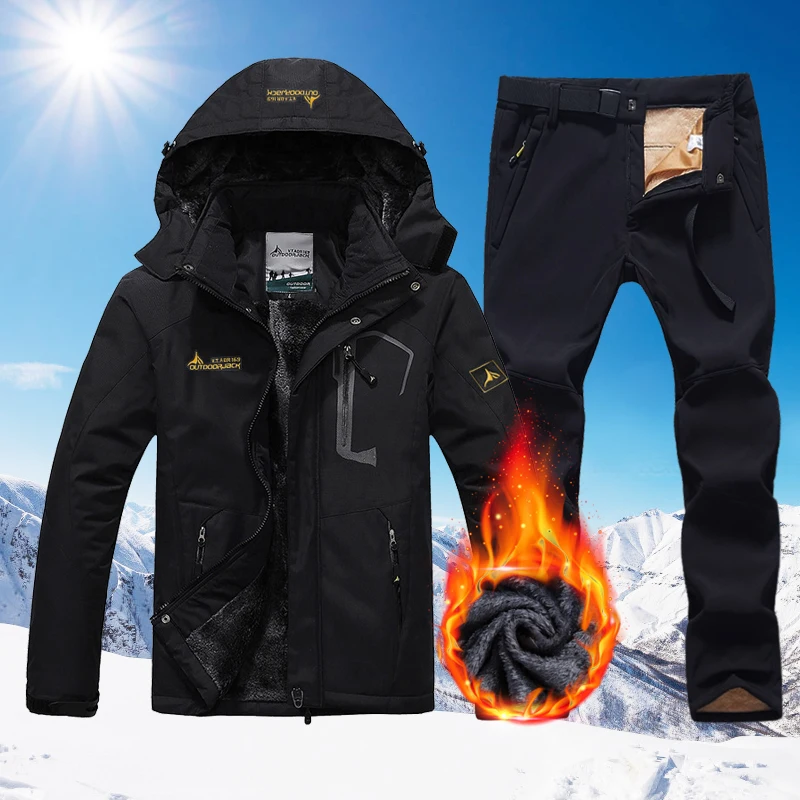 Men Snow Jumpsuit Winter Ski Suit Fleece Jacket Pants Waterproof