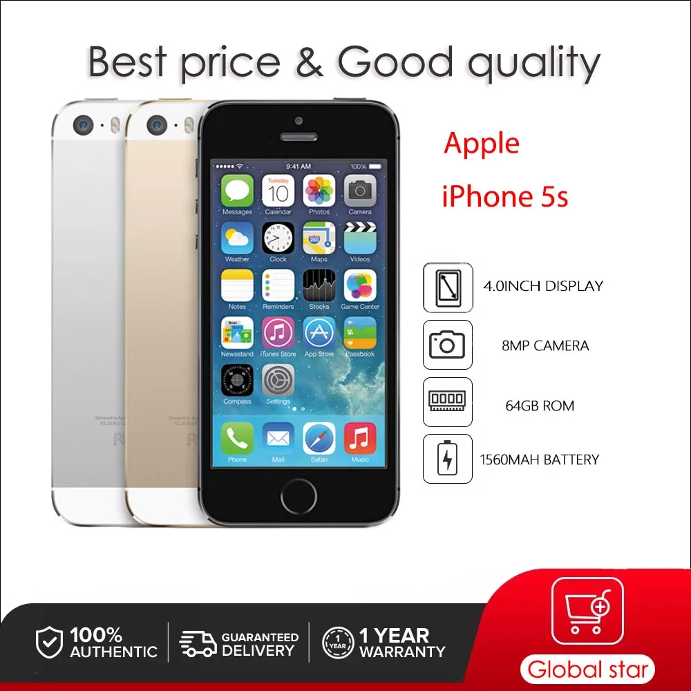 

Original used Apple iPhone 5s Dual-core Mobile 4.0'' 8MP Display iOS 16/32/64GB ROM 4G Fingerprint Smartphone