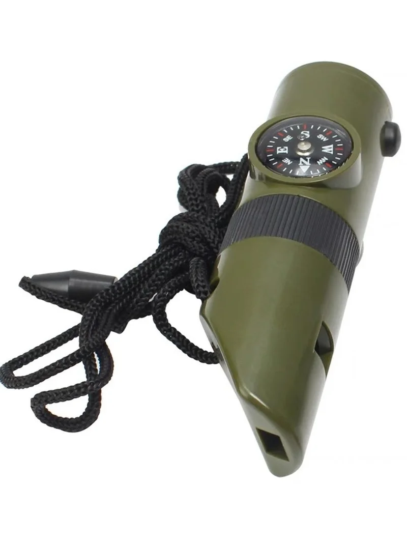 7in1 Emergency Survival Whistle Compass Multifunction Tool Magnifier Flashlight Storage Container Thermometer for Camping Hiking survival whistle