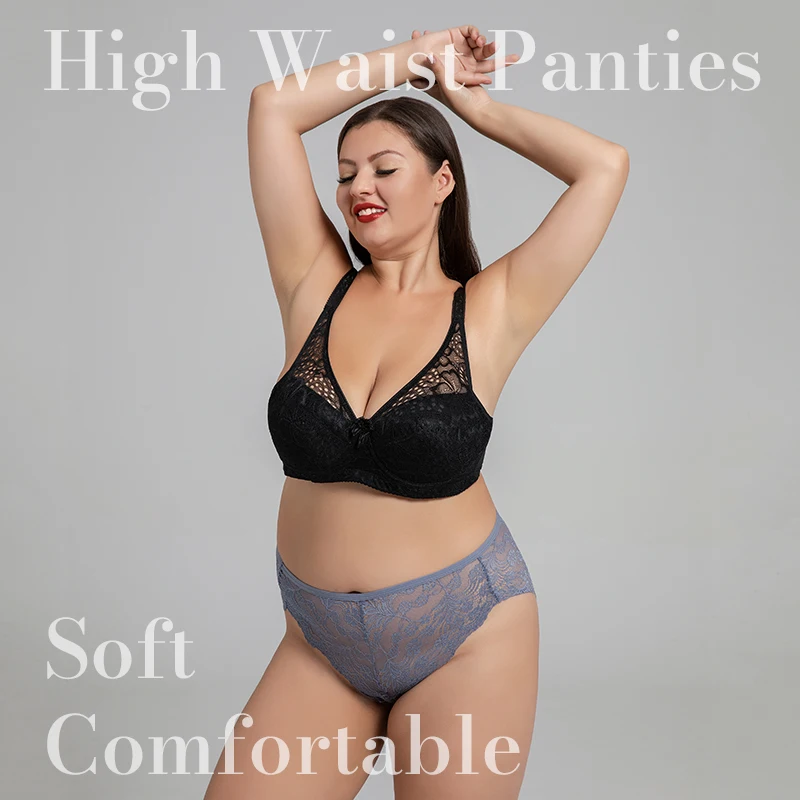 3Pcs S-4XL Plus Size Lace Lingerie Panties High-Waist Women Underwear  Floral Sexy Lingerie Soft Female Briefs Comfort Intimate