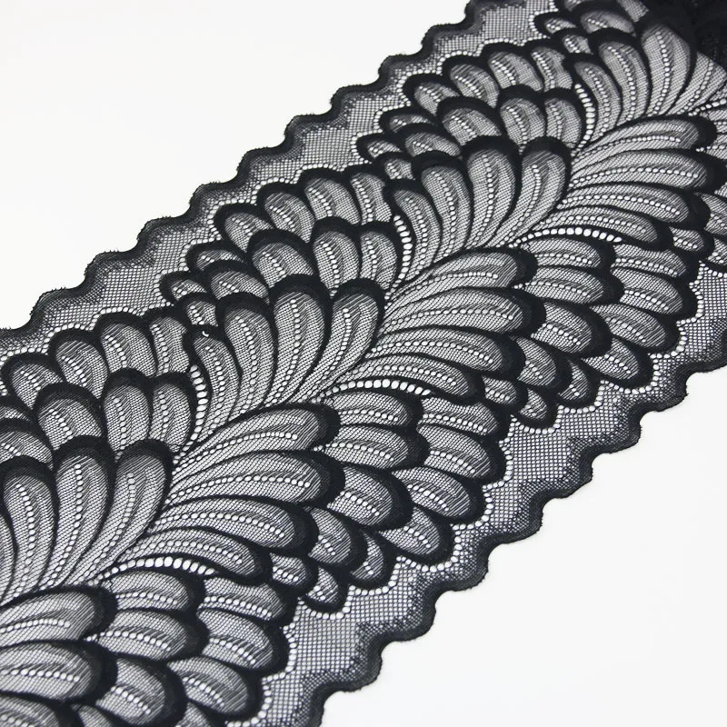 Elegant Elastic Lace Trim - 3 Meters of 22cm Leaf Design for Clothing, Dress Sewing, and Costume Applique