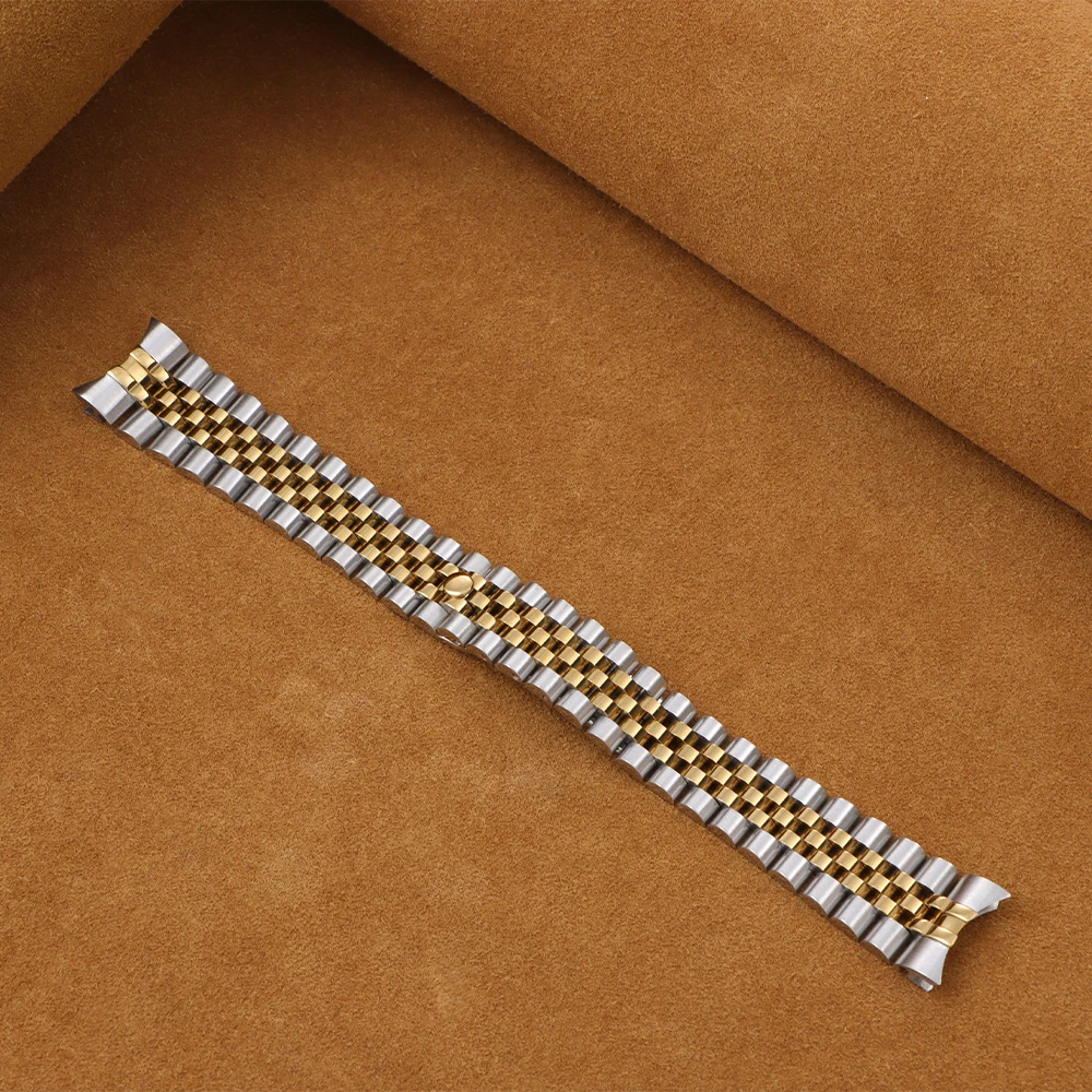 Solid Stainless Steel Curved End Watchband Strap for Jubilee Luxury Watches